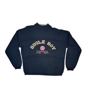 Vintage Bugle Boy Sweater Men’s Medium Black Knit Pullover Embroidered Logo 90s